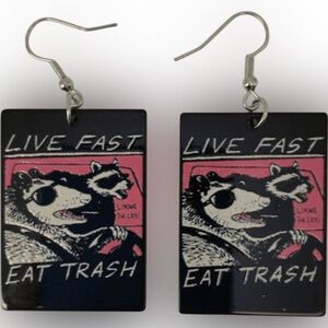 Live Fast Eat Trash Raccoon Possum Earrings